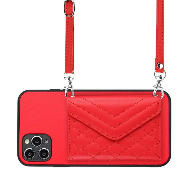 Allytech iPhone 12 Pro Case Wallet with Shoulder Strap, Luxury Back Cover for Girls Women PU Leather Shockproof Cards Holder Stand Magnetic Closure Phone Case for Apple iPhone 12 Pro, Red