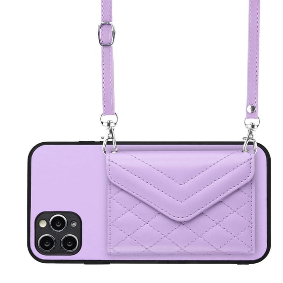 Allytech iPhone 12 Pro Case Wallet with Shoulder Strap, Luxury Back Cover for Girls Women PU Leather Shockproof Cards Holder Stand Magnetic Closure Phone Case for Apple iPhone 12 Pro, Purple