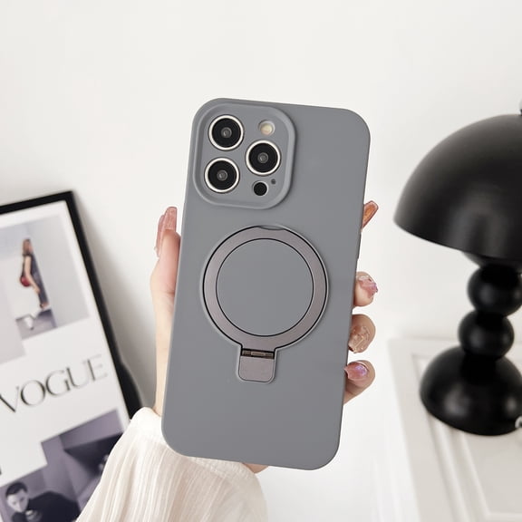 Allytech for iPhone 12 Pro Max 6.7" Case Ring Stand, Liquid Silicone Compatible with Magsafe Wireless Charging Support Anti-Scratch Bumper Shockproof Phone Case for Apple iPhone 12 Pro Max - Gray