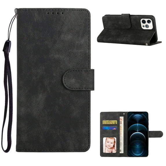 Allytech for iPhone 12 Pro Max 6.7 inch Case, Wallet Flip Protective Case with Card Slots Holder Stand Wrist Strap Magnetic Closure PU Leather Case for iPhone 12 Pro Max 2021, Black