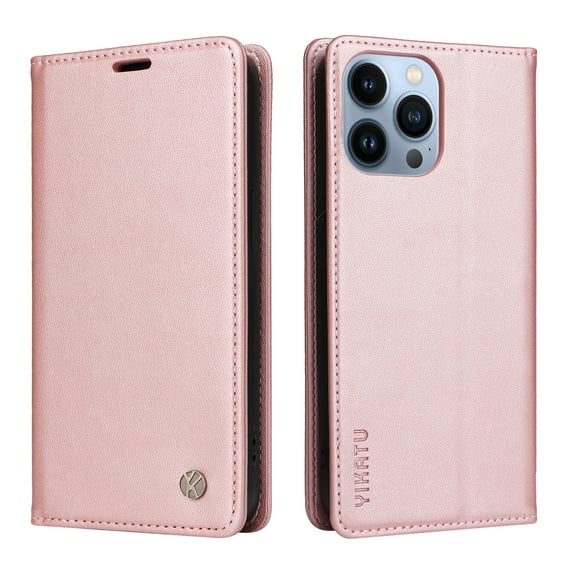 Allytech For iPhone 12 Pro Max 6.7 inch Flip Wallet Case,Luxury Solid Color PU Leather Magnetic Closure Folio Card Slots Shockproof Kickstand Soft TPU 360 Protection Cover.Rosegold