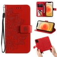 thumbnail image 1 of Allytech iPhone 12 Pro Max Case 6.7", Handmade Flip Folio Wallet Case with Card Pockets and Detachable Wrist Strap Magnetic Button Kickstand Embossed Floral Case for iPhone 12 Pro Max 2020, Red, 1 of 8