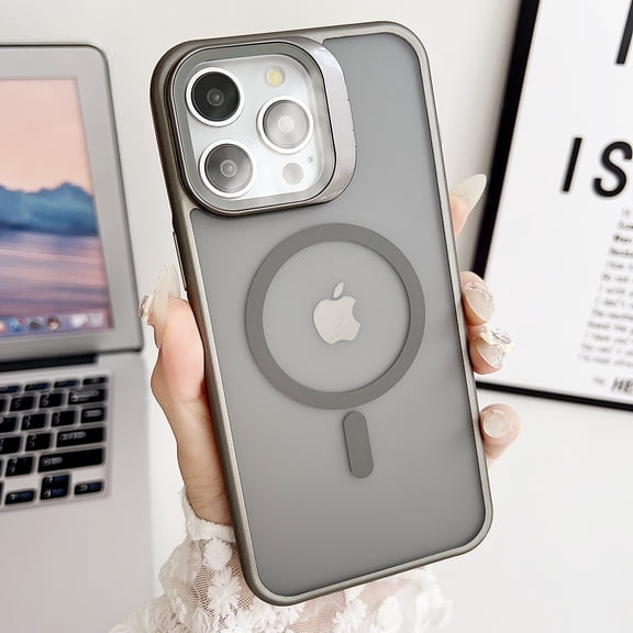 Allytech for iPhone 12 Pro Max Case with Camera Kickstand - Camera Cover with 9H HD Tempered Glass - Compatible with MagSafe - Slim Shockproof Translucent Anti-Fingerprint Matte Back Cover, Gray