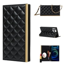 Allytech iPhone 12 Pro Max Case with Neck Strap Crossbody Chain, Flip Kickstand PU Leather Shockproof Credit Card Slots & Hidden Mirror Girls Women Case for iPhone 12 Pro Max 6.7" 2020, Black