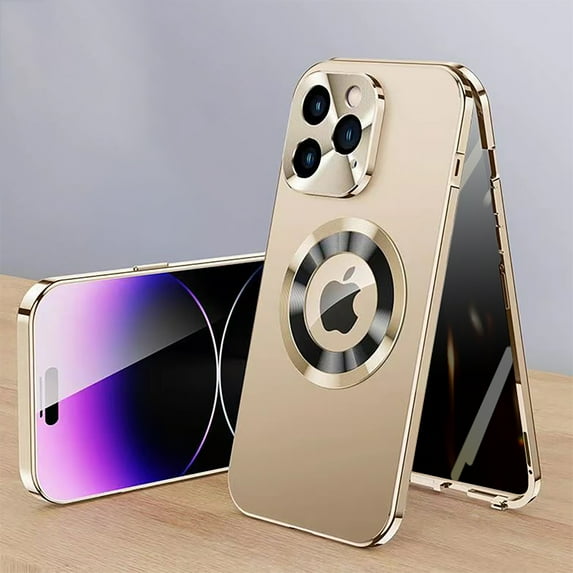 Allytech iPhone 12 Pro Max Case with Privacy Screen Protector, With Camera Lens Protector Full Body Protective Shockproof Magsafe Compatible Phone Case for Apple iPhone 12 Pro Max - Gold