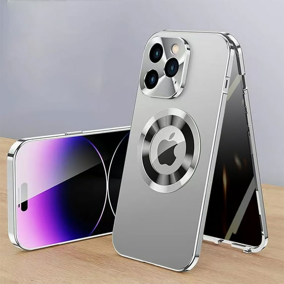 Allytech iPhone 12 Pro Max Case with Privacy Screen Protector, With Camera Lens Protector Full Body Protective Shockproof Magsafe Compatible Phone Case for Apple iPhone 12 Pro Max - Silver