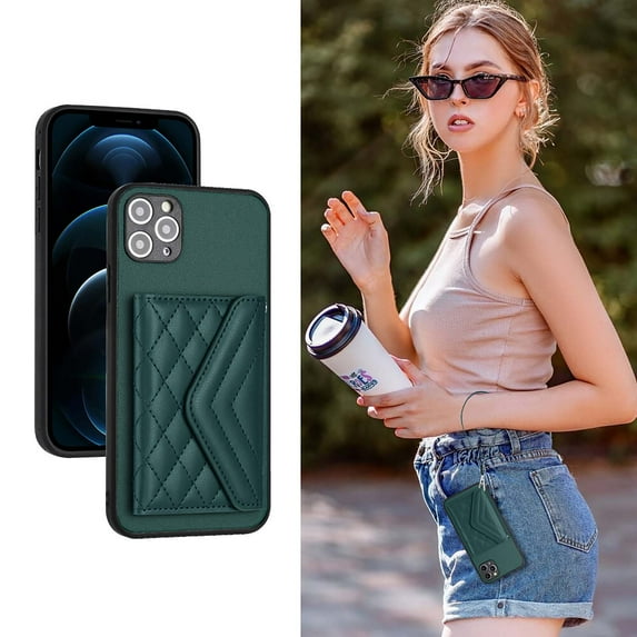 Allytech iPhone 12 Pro Max Wallet Case with Hand Wrist, PU Leather RFID Blocking Cards Slots Shockproof Stand Feature Bumper Magnetic Closure Slim Shell Phone Case for Apple iPhone 12 Pro Max, Green