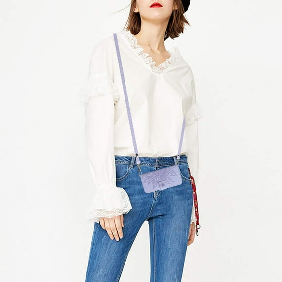 Allytech iPhone 12 Pro Max Wallet Case with Shoulder Strap, PU Leather with Sunflower Embossed Flip Cover Stand Shockproof Cards Slots Magnetic Closure Wallet Phone Case - Lightpurple