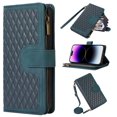 thumbnail image 1 of Allytech iPhone 12 Pro / iPhone 12 6.1" Wallet Case, Luxury PU Leather Stand Magnetic Clasp Cover with Wristlet & Shoulder Strap & Card Slots, Zipper Pocket Shockproof Anti-Fall Protective Case,Green, 1 of 9