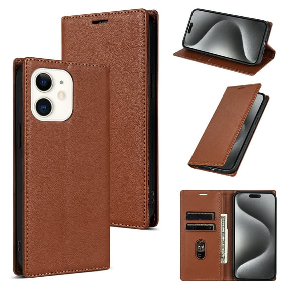 Allytech iPhone 12/ iPhone 12 Pro Wallet Case, Premium PU Leather RFID Blocking Cards Holder Flip Cover Stand Shockproof Anti-Scratch Phone Case for Apple iPhone 12/ iPhone 12 Pro - Brown