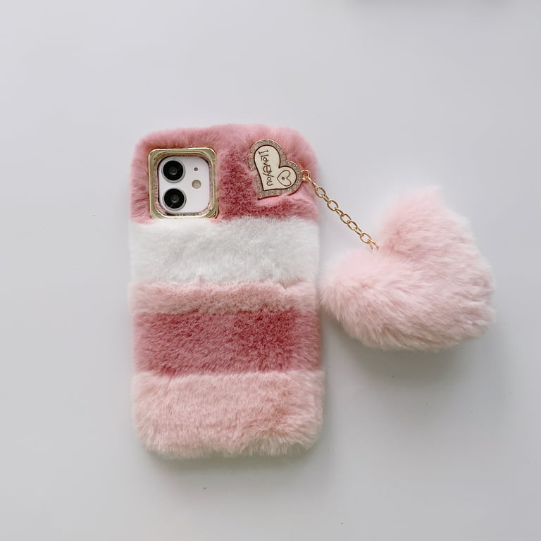 Allytech iPhone 12 mini 5.4-inch Case, Cute Girly Faux Fur with