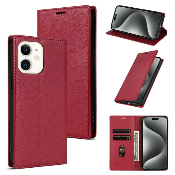 Allytech iPhone 12 mini Wallet Case, Premium PU Leather RFID Blocking Cards Holder Flip Cover Stand Shockproof Anti-Scratch Phone Case for Apple iPhone 12 mini - Red