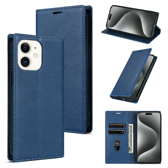 Allytech iPhone 12 mini Wallet Case, Premium PU Leather RFID Blocking Cards Holder Flip Cover Stand Shockproof Anti-Scratch Phone Case for Apple iPhone 12 mini - Blue