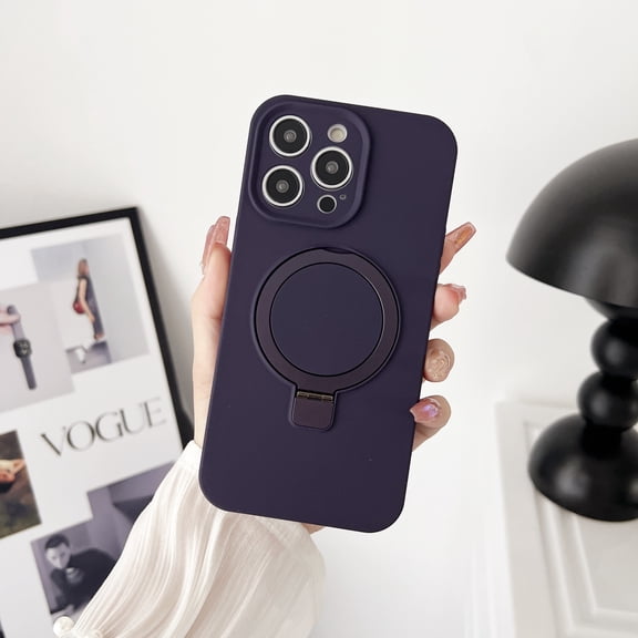 Allytech for iPhone 13 6.1" Case Ring Stand, Liquid Silicone Compatible with Magsafe Wireless Charging Support Anti-Scratch Bumper Shockproof Phone Case for Apple iPhone 13 - Darkpurple