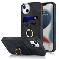 Allytech for iPhone 13 Case with Card Holder and Ring Holder, Minimalist Wallet Case with Card Slots and Kickstand PU Leather Anti-Scratch Case for iPhone 13 6.1" 2021, Black