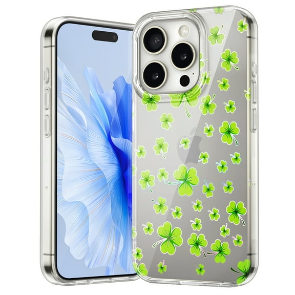 Allytech iPhone 13 Case Clear, Colorful Floral Trendy Transparent Back Cover for Girls Women Shockproof Bumper Slim Fit Phone Case for Apple iPhone 13 - Clovers