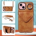 thumbnail image 1 of Allytech iPhone 13 Case with Ring Holder & Shoulder Strap, Retro PU Leather Cards Slots Kickstand Detachable Lanyard Shockproof Wallet Case Cover for Apple iPhone 13 - Brown, 1 of 14