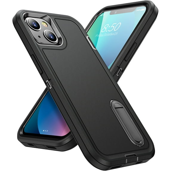 Allytech iPhone 13 Case with Stand, iPhone 13 Cover, Military Grade Shockproof Heavy Duty Protection Hybrid Rugged Bumper Kickstand Scratch Resistant Case Cover for Apple iPhone 13, Black