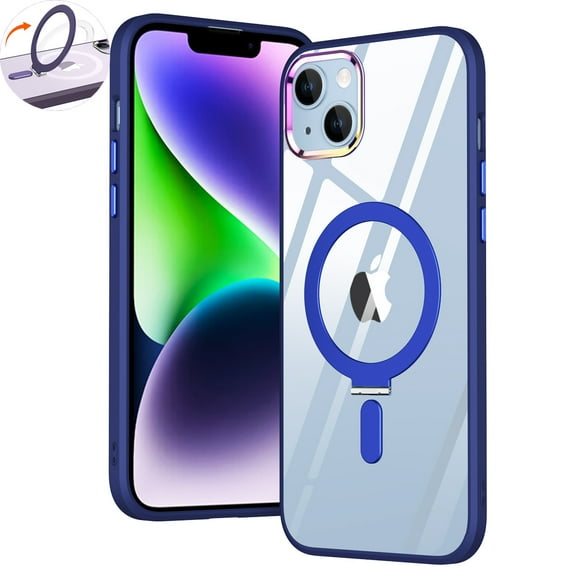 Allytech iPhone 13 Clear Case, iPhone 13 Magsafe Case with Stand, Clear Back Cover Shockproof Anti-scratch Protective Slim Transparent Case Cover for Apple iPhone 13 6.1" - Darkblue