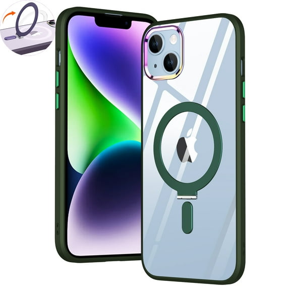 Allytech iPhone 13 Clear Case, iPhone 13 Magsafe Case with Stand, Clear Back Cover Shockproof Anti-scratch Protective Slim Transparent Case Cover for Apple iPhone 13 6.1" - Green