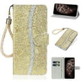 thumbnail image 1 of Allytech iPhone 13 Glitter Case with 2 Credit Cards Holder, Bling Sequin Flip Stand Purse PU Leather Soft Bumper Protective Cover with Luxury Detachable Wrist Strap for iPhone 13 6.1" 2021, Gold, 1 of 7