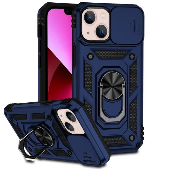 Allytech iPhone 13 Mini Case 2021, 360 Degree Rotating Ring Holder Kickstand Phone Case with Work with Magnetic Car Mount TPU+PC Slide Camera Protection Window Case for iPhone 13 Mini 5.4", Blue
