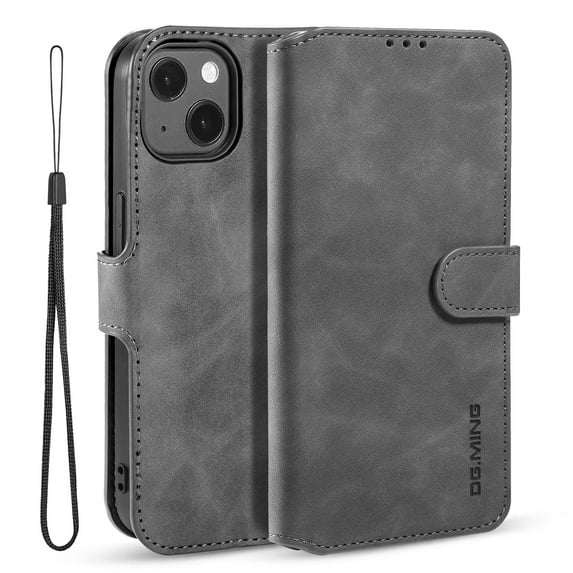 Allytech iPhone 13 Mini Wallet Case with Card Holder, Premium PU Leather Magnetic Closure Stand TPU Back Shockproof Shell Case with Detachable Hand Strap for iPhone 13 Mini 5.4-inch 2021, Gray