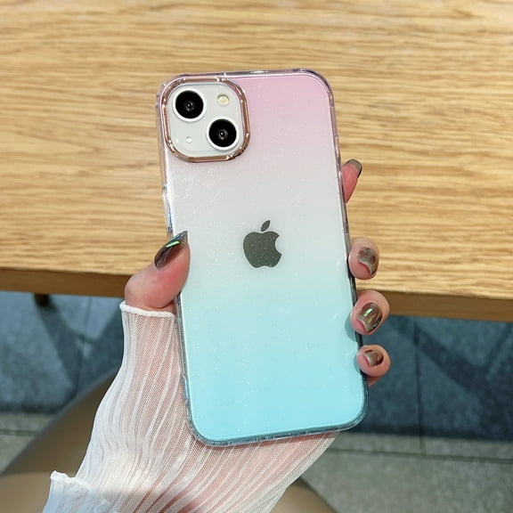 Allytech for iPhone 13 Pro 6.1 Inch Gradient Clear Case, Glitter Powder Colorful Back Colorless Frame Plating Camera Frame Scratchproof Shockproof Case, Blue Pink
