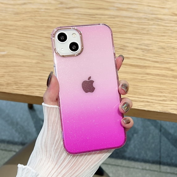 Allytech for iPhone 13 Pro 6.1 Inch Gradient Clear Case, Glitter Powder Colorful Back Colorless Frame Plating Camera Frame Scratchproof Shockproof Case, Purple Pink