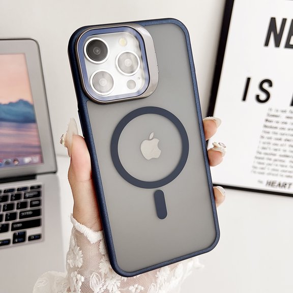 Allytech for iPhone 13 Pro Case with Camera Kickstand - Camera Cover with 9H HD Tempered Glass - Compatible with MagSafe - Slim Shockproof Translucent Anti-Fingerprint Matte Back Cover, Navyblue