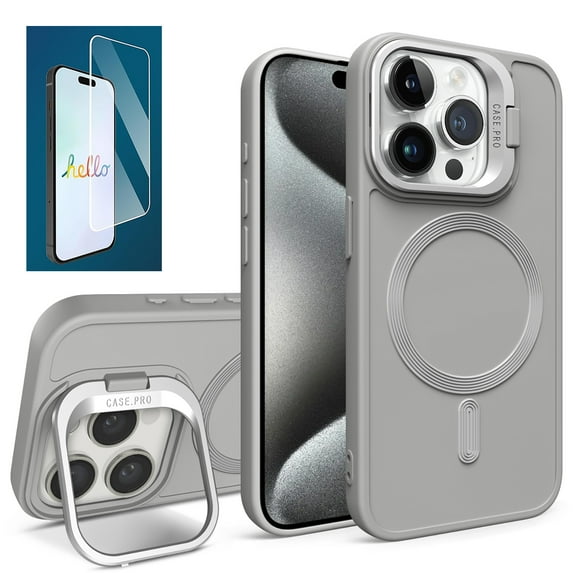 Allytech iPhone 13 Pro Case with Screen Protector, Magsafe Compatible Shockproof Rugged Kickstand Protective Anti-Scratch Luxury Phone Case Cover for Apple iPhone 13 Pro, Gray