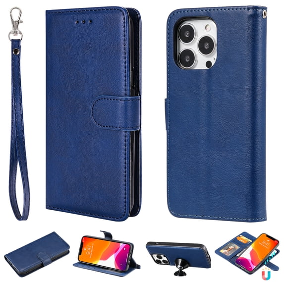 Allytech iPhone 13 Pro Case Wallet, Premium PU Leather Detachable Magntic Back Cover Shell Shockproof Protective Kickstand Cards Holder Wallet Cover for Apple iPhone 13 Pro 6.1", Blue