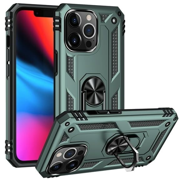 Allytech iPhone 13 Pro Case, iPhone 13 Pro Cover, Military Grade Protection Shockproof 360 Degree Kickstand Ring Stand Holder Magnetic Car Mount Case Cover for Apple iPhone 13 Pro, Darkgreen