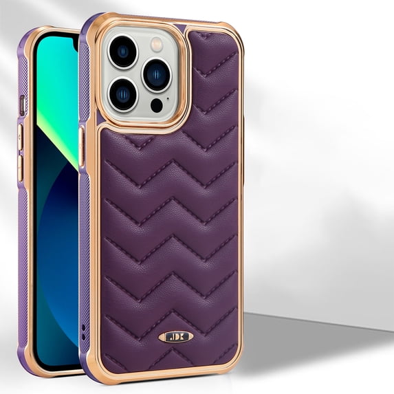 Allytech for iPhone 13 Pro Max 6.7 Inch Ultra Slim Leather Back Case, Gold Plated Frame Skin-feel Leather Backplane Shockproof Dropproof Case for iPhone 13 Pro Max, Purple