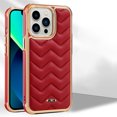 thumbnail image 1 of Allytech for iPhone 13 Pro Max 6.7 Inch Ultra Slim Leather Back Case, Gold Plated Frame Skin-feel Leather Backplane Shockproof Dropproof Case for iPhone 13 Pro Max, Red, 1 of 6