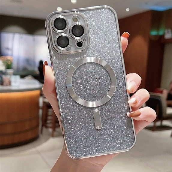Allytech for iPhone 13 Pro Max Case, Compatible with MagSafe Gradient Bling Glitter Women Luxury Clear TPU Plating Case Cover with Camera Lens Protector for iPhone 13 Pro Max 5G 6.7 INCH 2021, Silver