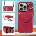thumbnail image 1 of Allytech iPhone 13 Pro Max Case with Ring Holder & Shoulder Strap, Retro PU Leather Cards Slots Kickstand Detachable Lanyard Shockproof Wallet Case Cover for Apple iPhone 13 Pro Max - Red, 1 of 14