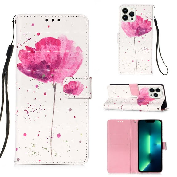 Allytech iPhone 13 Pro Max Case Wallet, Premium PU Leather Fashion Pattern Design Kickstand Cards Slots Wallet Case Protective Cover for Apple iPhone 13 Pro Max 6.7" - Flower