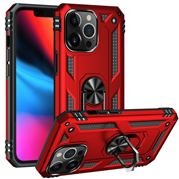 Allytech iPhone 13 Pro Max Case, iPhone 13 Pro Max Cover, Military Grade Protection Shockproof 360 Degree Kickstand Ring Stand Holder Magnetic Car Mount Case Cover for Apple iPhone 13 Pro Max, Red