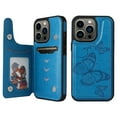 thumbnail image 1 of Allytech iPhone 13 Pro Max Wallet Case with Card Holder, PU Leather Butterfly Embossed Kickstand Magnetic Closure Shockproof Protection Case Cover for Apple iPhone 13 Pro Max 6.7",Blue, 1 of 9
