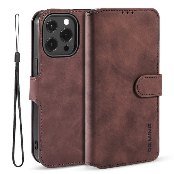Allytech iPhone 13 Pro Max Wallet Case with Card Holder, Premium PU Leather Magnetic Closure Stand TPU Back Shockproof Shell Case with Detachable Hand Strap for iPhone 13 Pro Max 6.7-inch 2021, Coffee