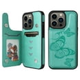 thumbnail image 1 of Allytech iPhone 13 Pro Wallet Case with Card Holder, PU Leather Butterfly Embossed Kickstand Magnetic Closure Shockproof Protection Case Cover for Apple iPhone 13 Pro 6.1",Green, 1 of 9