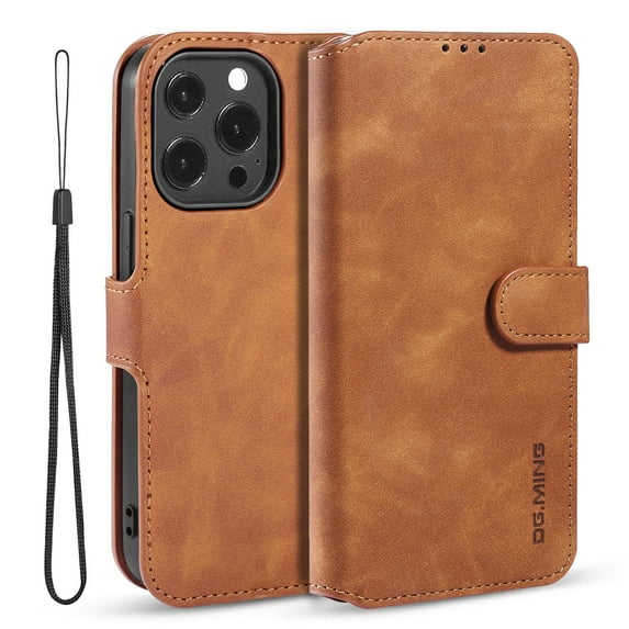 Allytech iPhone 13 Pro Wallet Case with Card Holder, Premium PU Leather Magnetic Closure Stand TPU Back Shockproof Shell Case with Detachable Hand Strap for iPhone 13 Pro 6.1-inch 2021, Brown
