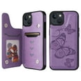 thumbnail image 1 of Allytech iPhone 13 Wallet Case with Card Holder, PU Leather Butterfly Embossed Kickstand Magnetic Closure Shockproof Protection Case Cover for Apple iPhone 13 6.1",Purple, 1 of 9
