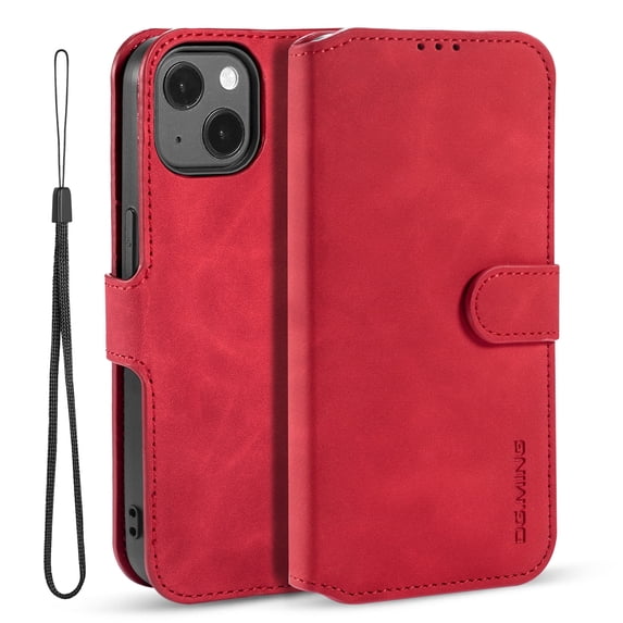 Allytech iPhone 13 Wallet Case with Card Holder, Premium PU Leather Magnetic Closure Stand TPU Back Shockproof Shell Case with Detachable Hand Strap for iPhone 13 6.1-inch 2021, Red