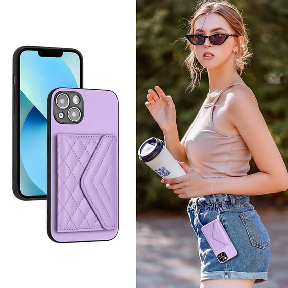 Allytech iPhone 13 Wallet Case with Hand Wrist, PU Leather RFID Blocking Cards Slots Shockproof Stand Feature Bumper Magnetic Closure Slim Shell Phone Case for Apple iPhone 13, Purple