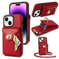 thumbnail image 1 of Allytech iPhone 13 Wallet Case, iPhone 13 Cover, PU Leather Multiple Cards Holder Shockproof Lanyard Metal Buckle Zipper Pocket Wallet Case Cover for Apple iPhone 13 - Red, 1 of 1