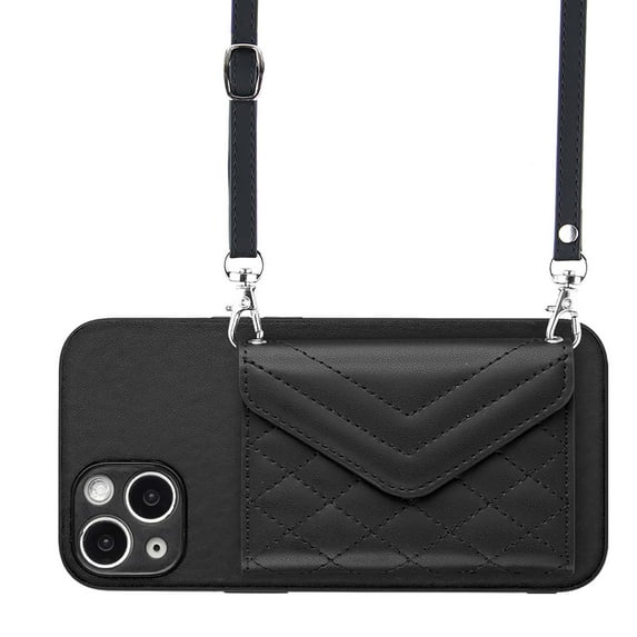 Allytech iPhone 13 mini Case Wallet with Shoulder Strap, Luxury Back Cover for Girls Women PU Leather Shockproof Cards Holder Stand Magnetic Closure Phone Case for Apple iPhone 13 mini, Black