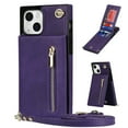 thumbnail image 1 of Allytech for iPhone 14 2022 Case with Crossbody Strap, PU Leather Stand Wallet Purse Case with Credit Card Slots Zipper Pocket Detachable Shoulder Strap Case for iPhone 14 6.1", Purple, 1 of 12