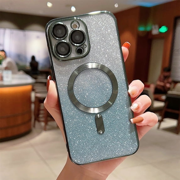 Allytech for iPhone 14 Case, Compatible with MagSafe Gradient Bling Glitter Women Girly Luxury Clear TPU Plating Phone Case Cover with Camera Lens Protector for iPhone 14 5G 6.1 INCH 2022, Darkgreen